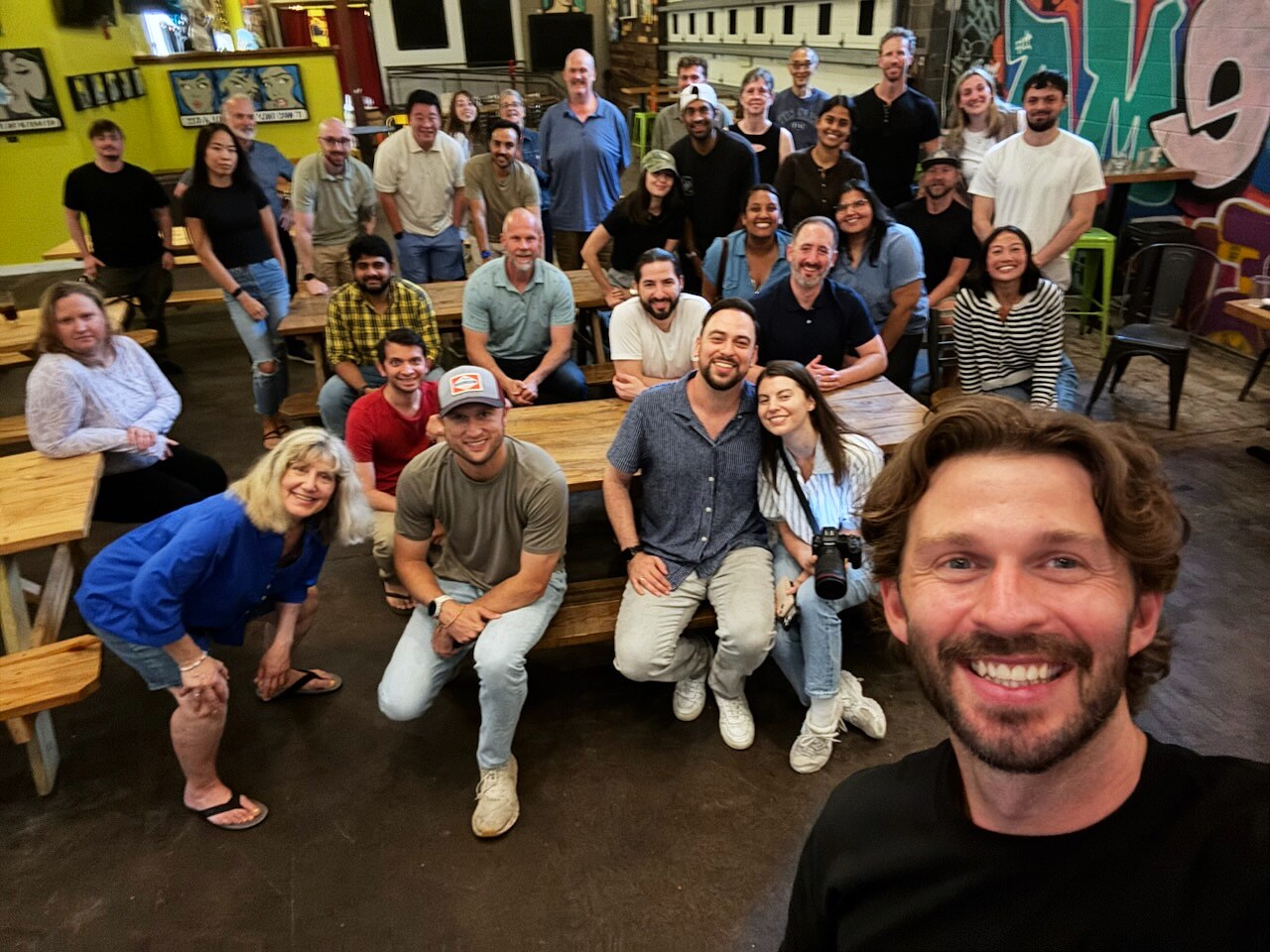 Group selfie of the Greater Philly AI attendees at Root Down