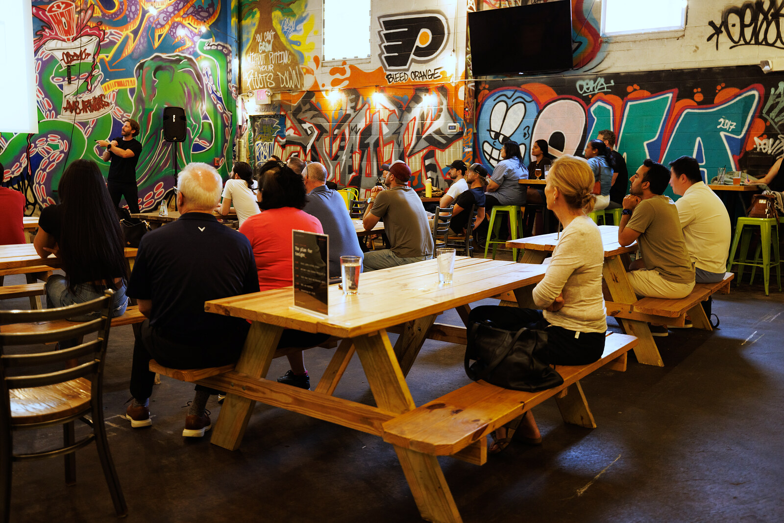 A full room of attendees listening at Greater Philly AI