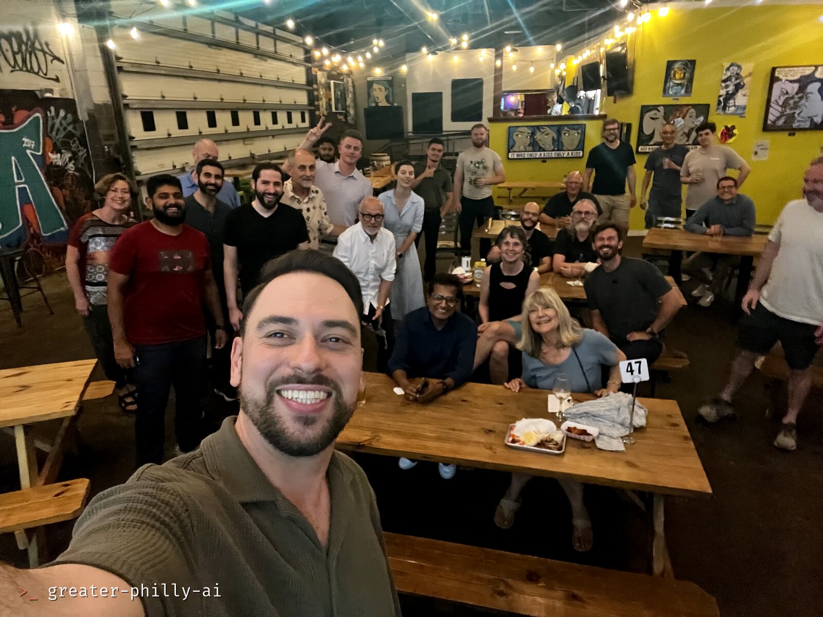 Group selfie of the Greater Philly AI attendees at Root Down